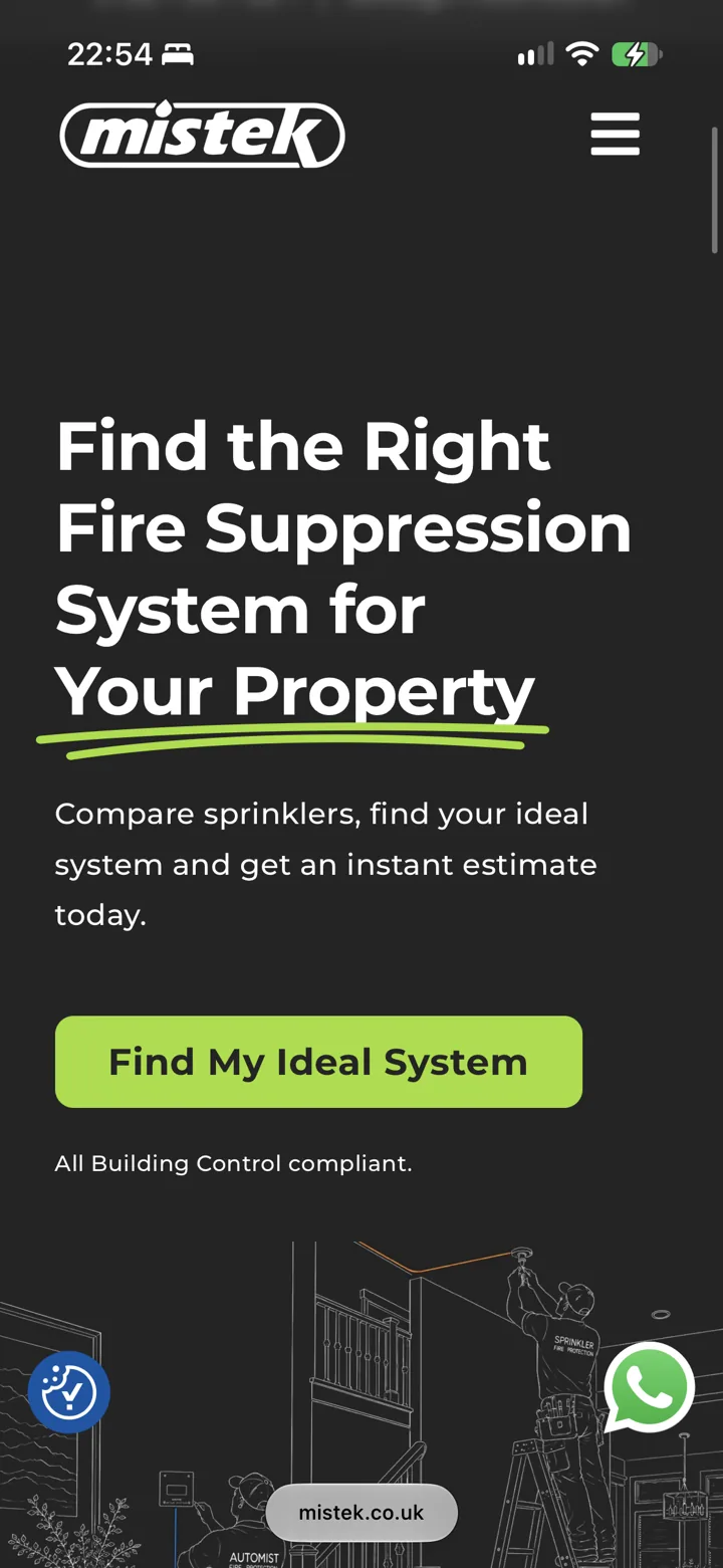 Mistek landing page on mobile