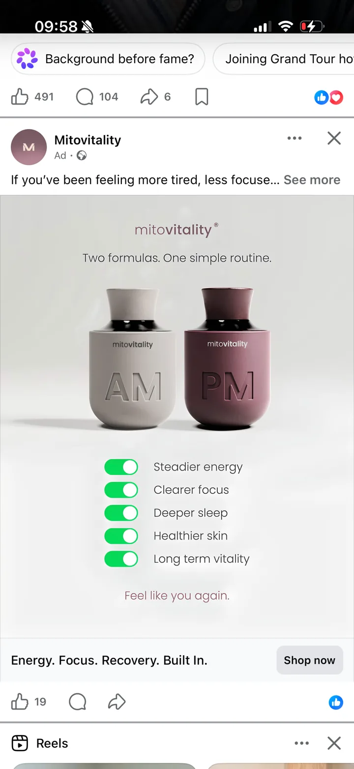 Mitovitality ad in the Facebook feed